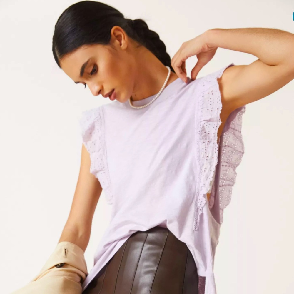 Anthropologie Lavender Eyelet-Trim Sleeveless Tunic